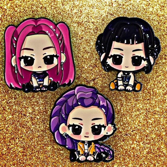 Netflix KPOP Demon Hunters Huntrix Golden Anime Enamel Pin  Mira, Rumi, and Zoey - Picture 1 of 8